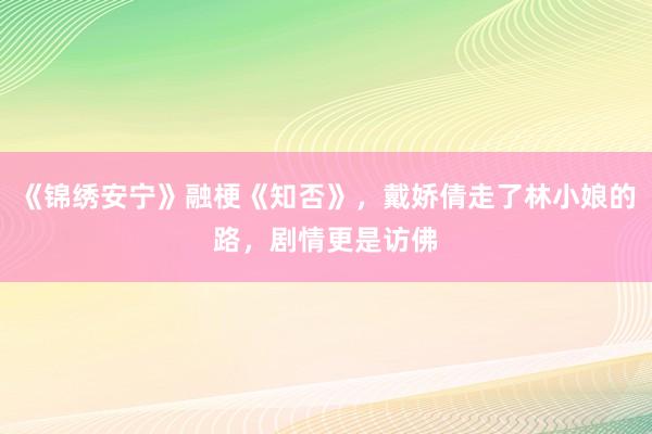 《锦绣安宁》融梗《知否》，戴娇倩走了林小娘的路，剧情更是访佛