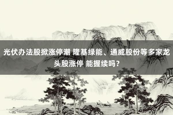 光伏办法股掀涨停潮 隆基绿能、通威股份等多家龙头股涨停 能握续吗？